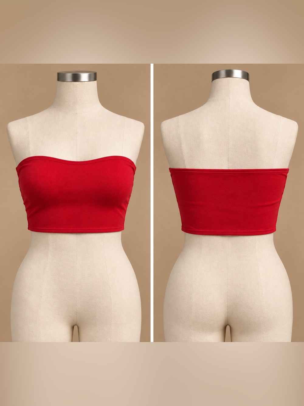 Red Strapless Tube Crop Top - Classic Minimal Fit